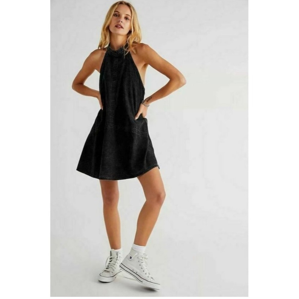 Free People Solid Rising Sun Denim Mini Dress NWT Size s